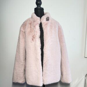 Magaschoni Blush Pink Faux Fur Short Jacket | Soft Plush Coat Size L Like New